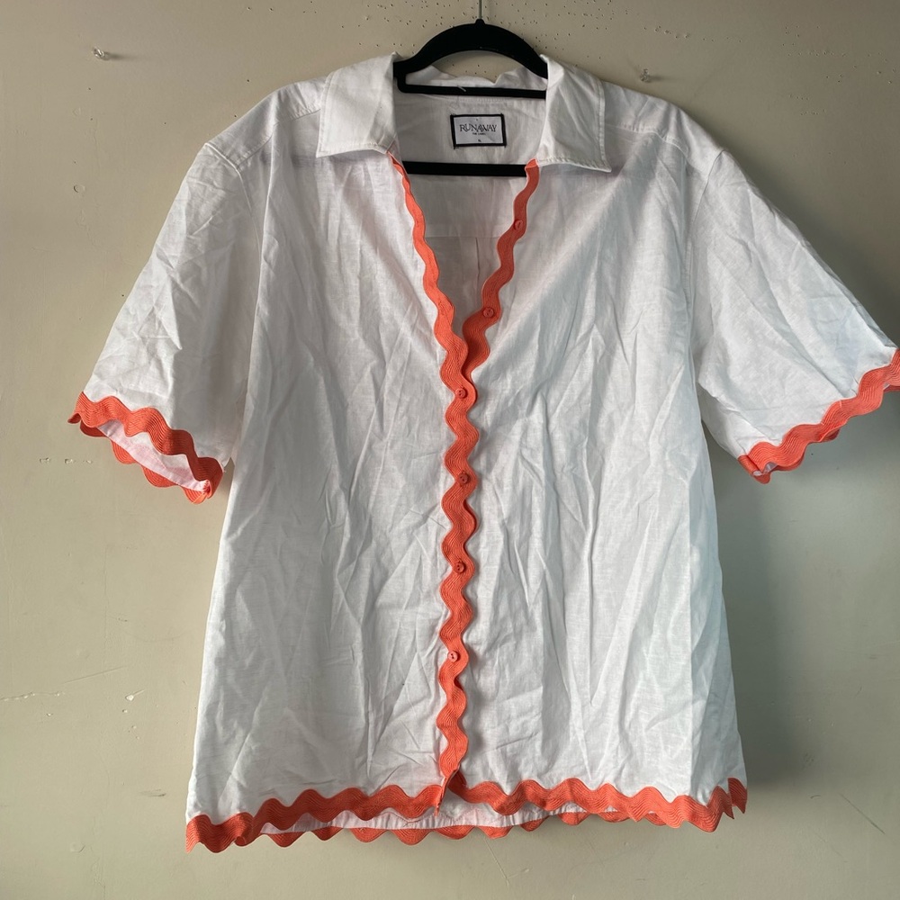 Runaway The Label Harry Set XL White Melon Linen Scalloped Top Shorts Co-ord - Picture 7 of 16